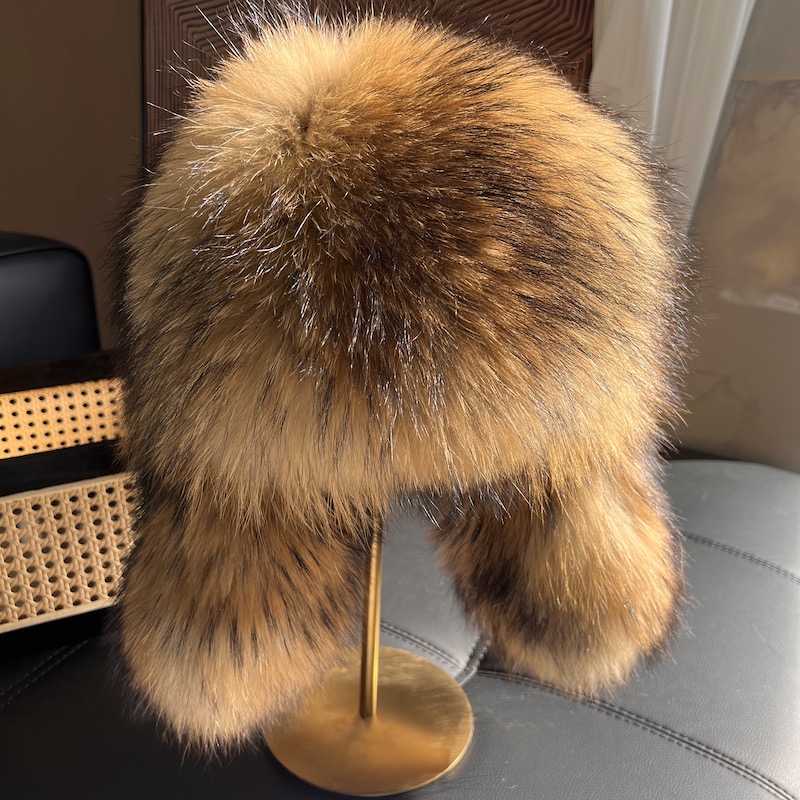 Winter Trapper Hat - Topi Bulu Rakun Alami dengan Penutup