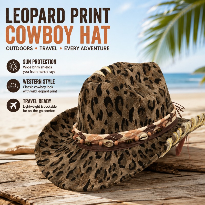 Topi Koboi Barat Motif Leopard - Cowboy Hat Straw ulasan dan harga